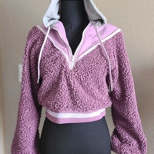 For Love And Lemons Pink and Heather Gray Cropped Hoodie